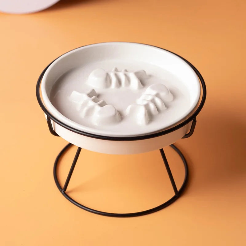 Ceramic Raised Pet Bowl Food Water Treats for Cats & Dogs Supplies Outdoor Feeding Drinking Accessories Doggie Cat Stand Bowl