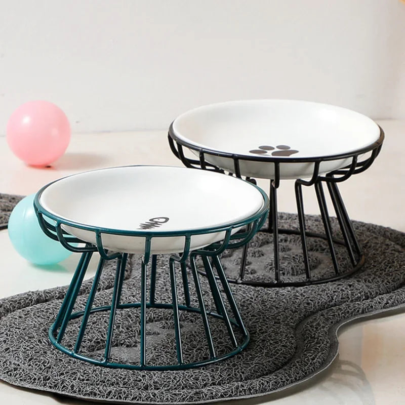 Ceramic Raised Pet Bowl Food Water Treats for Cats & Dogs Supplies Outdoor Feeding Drinking Accessories Doggie Cat Stand Bowl