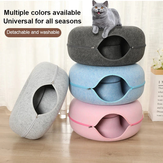 Pet Donut Felt Cat Nest Fun Interactive Toy Tunnel Spliceable Kitten Sports Equipment Cat Training Toy Cat House