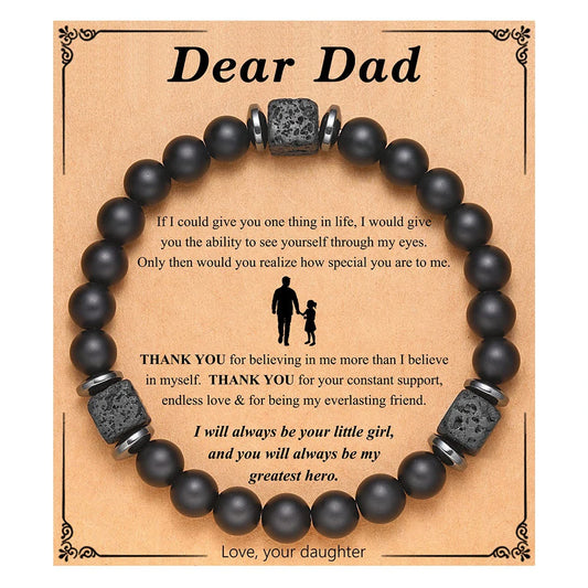 Fathers Day Gifts Mens Beaded Bracelet with Love Card Natural Stone Beaded Bracelet Lava Rock Bracelet Dad Birthday Gifts Ideas